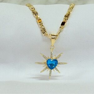 New Laminated gold Necklace with‎ Blue Heart Pendant women’s